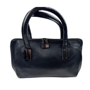 Perlina New York Black Leather Satchel handbag Top Handle Lock